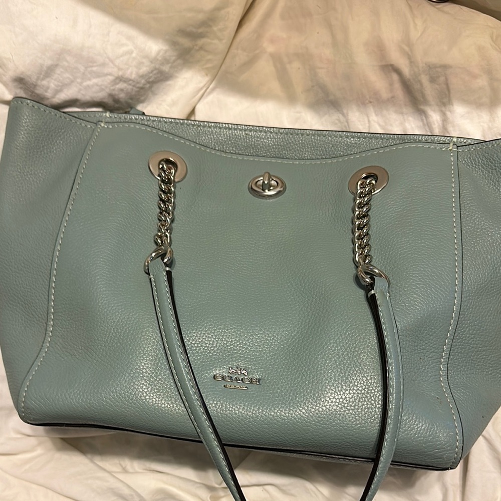 Coach Blue Leather Tote Bag